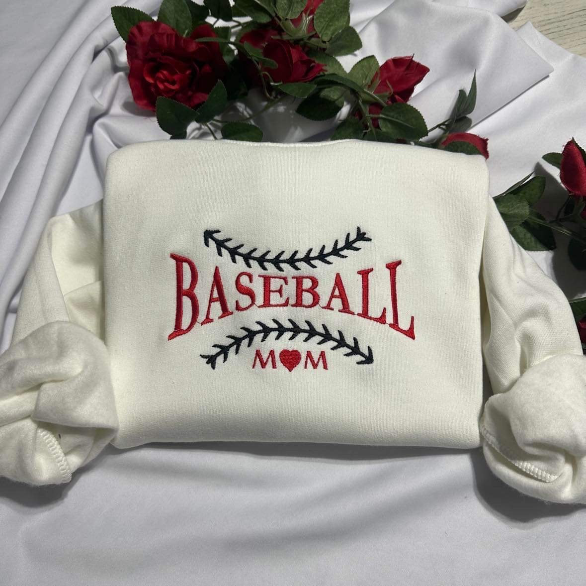 Baseball mom embroidered sweatshirt; Baseball lover gift for her/mom embroidered crewneck
